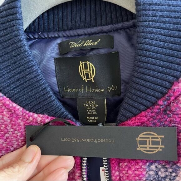 House of Harlow Women's Plaid Wool Blend Cropped Bomber Jacket NWT - Picture 9 of 9